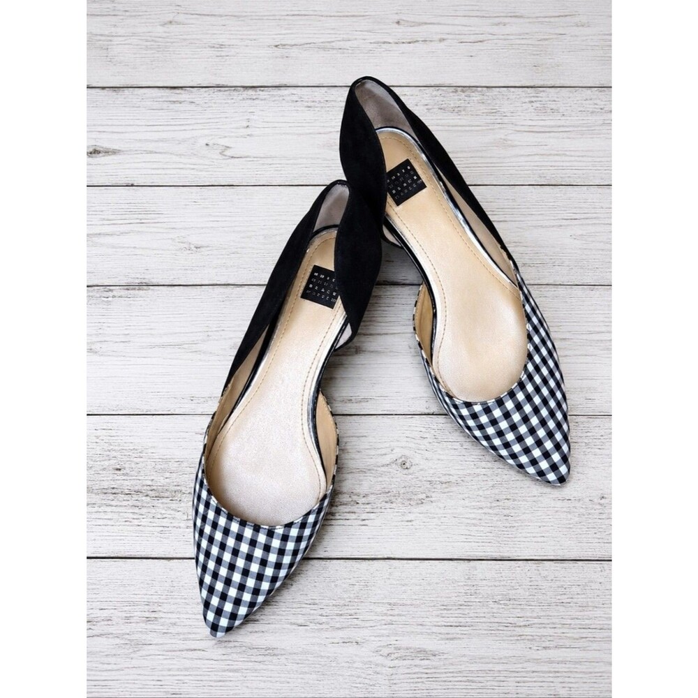 White House Black Market Christine Check Suede Silver Heel Classic Slip On Flats